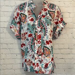 La Mode Bright Floral Print Shirt NWT